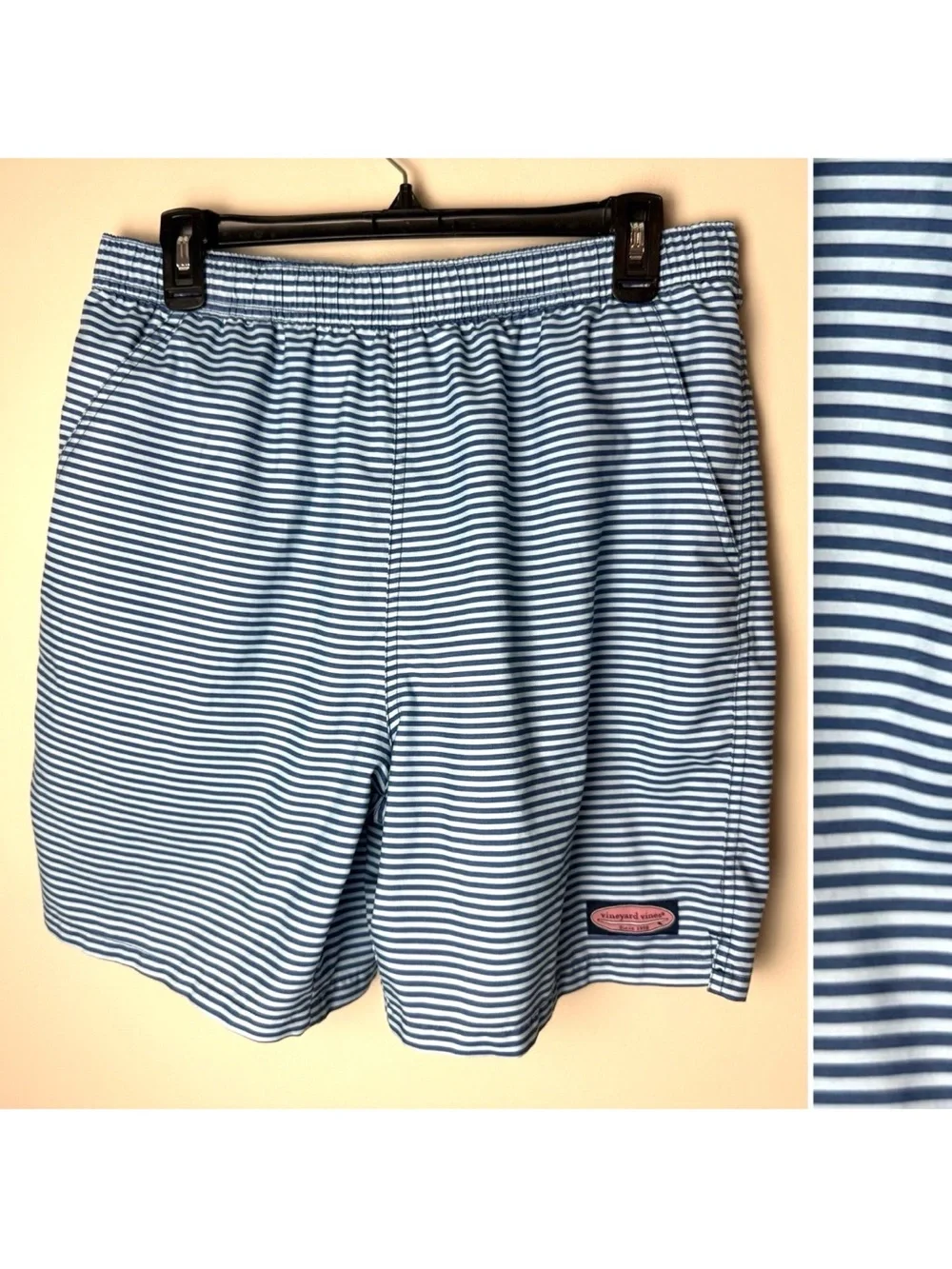Vineyard Vines Swim Trunks Size Medium Blue Stripes Mesh Lined Pockets